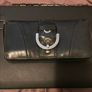 Vintage Coach Black Leather Wallet with Silver Accent missing zipper head